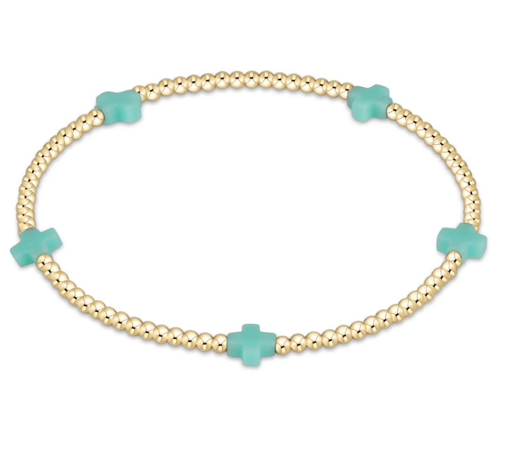 Signature Cross Small 2mm Gold Bracelet - Mint