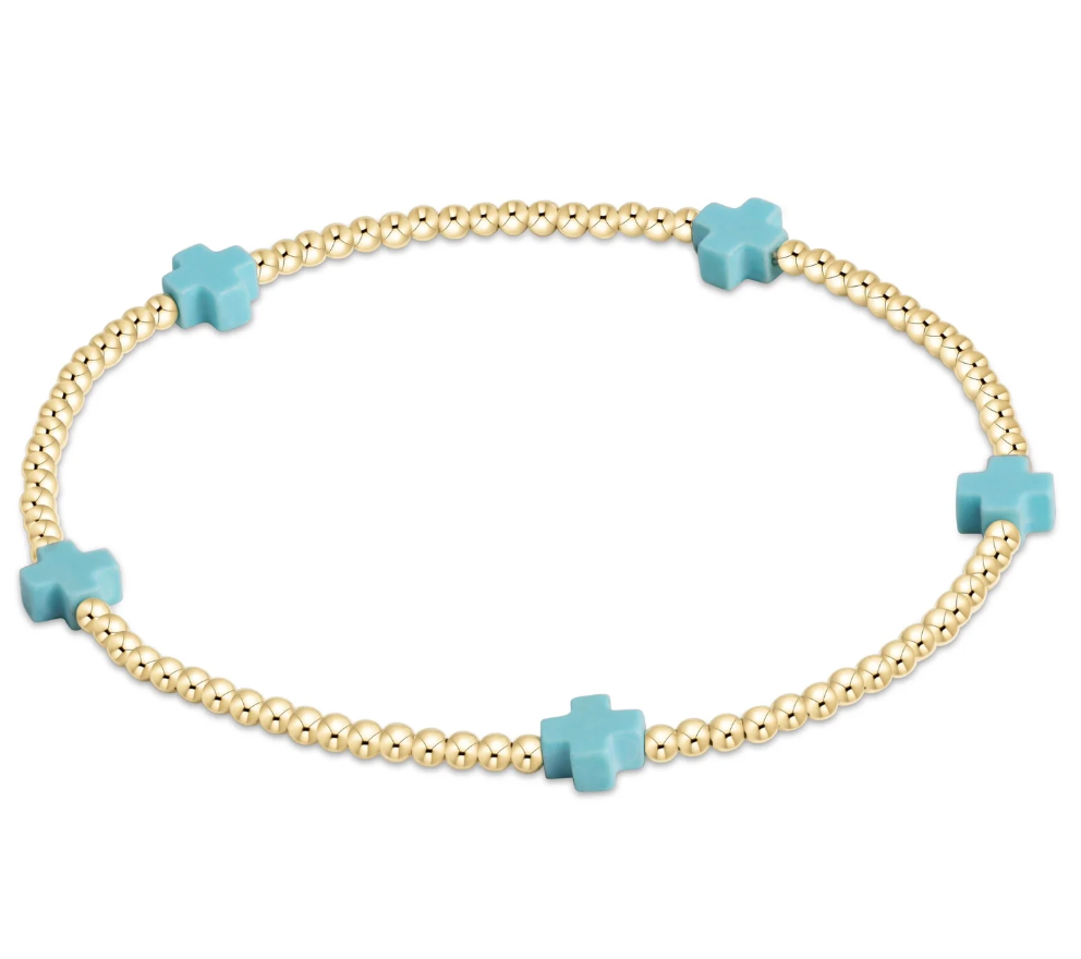 Signature Cross 3mm Gold Bracelet - Turquoise