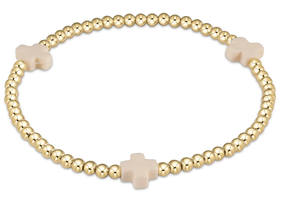 SIGNATURE CROSS GOLD PATTERN 3MM BEAD BRACELET - OFF-WHITE