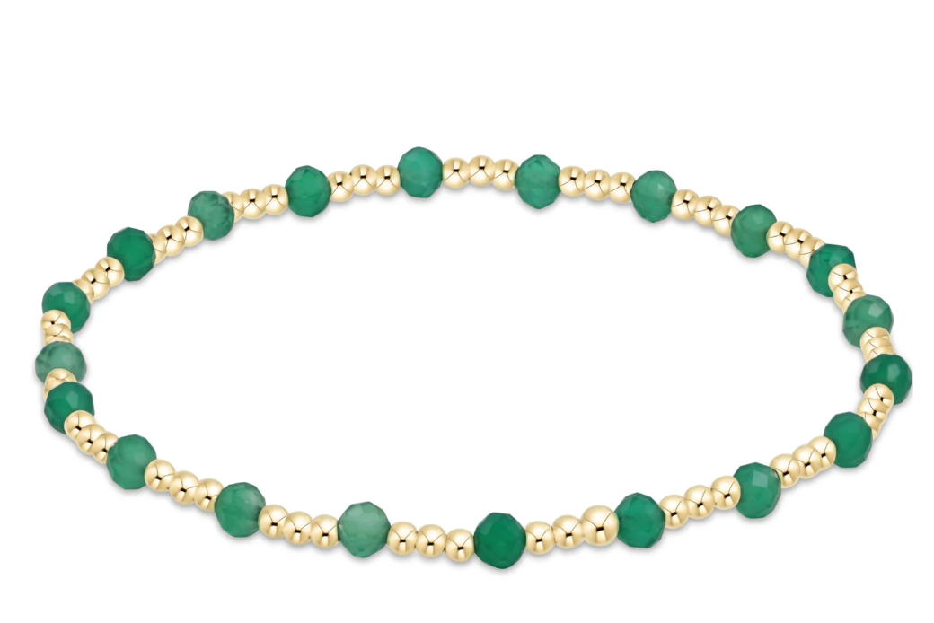 GEMSTONE GOLD SINCERITY PATTERN 3MM BEAD BRACELET - GREEN ONYX