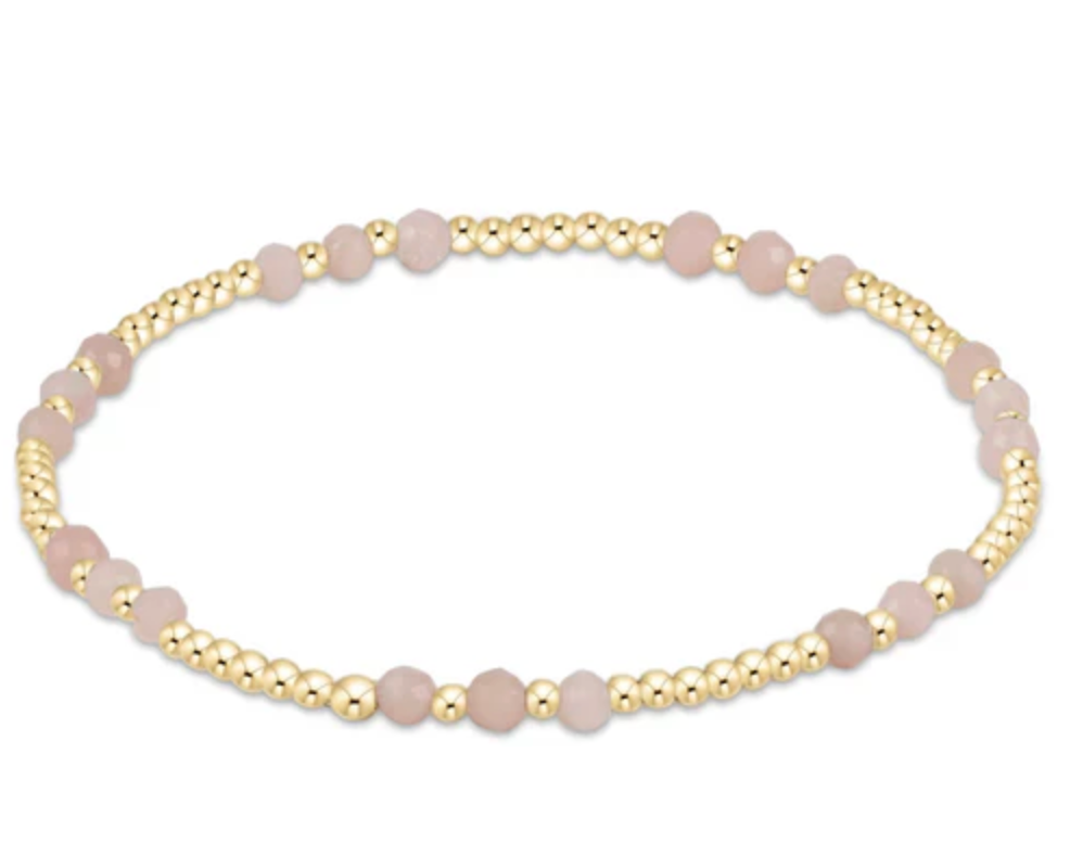 Gemstone Gold Joy Pattern 3mm Bead Bracelet - Pink Opal