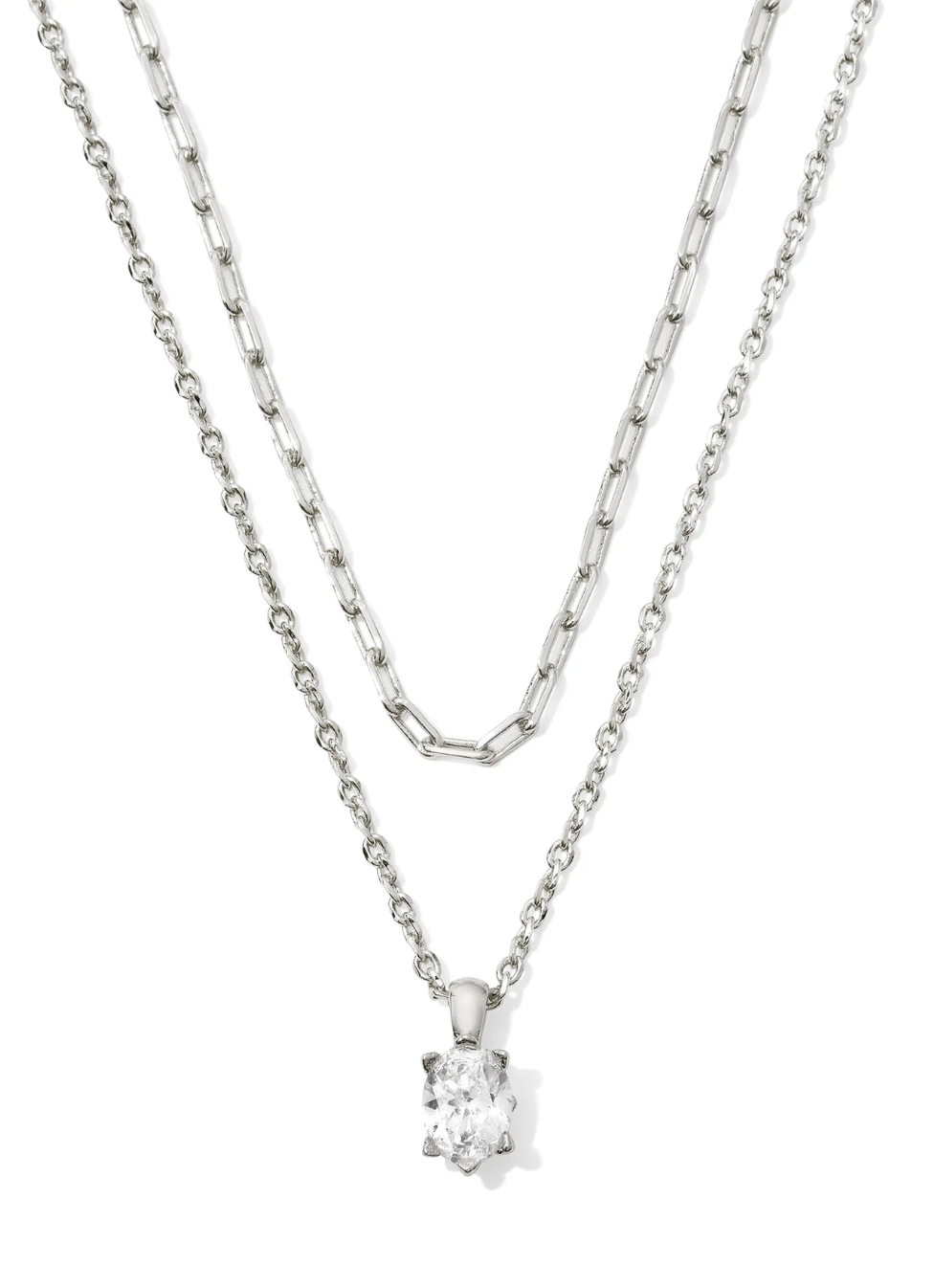 CAILIN MULTI STRAND NECKLACE SILVER WHITE CRYSTAL