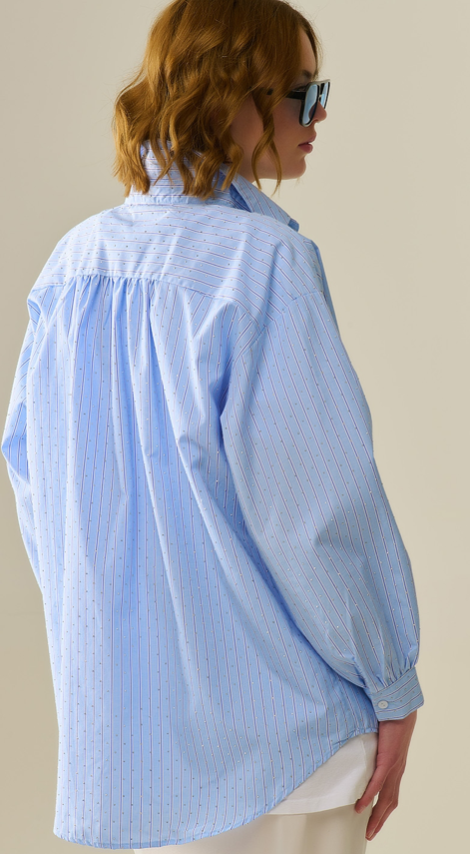 Striped poplin shirt embellished with strass