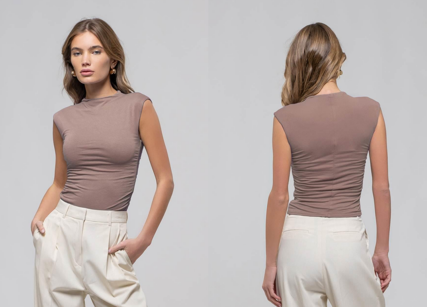 REVERSIBLE FUNNEL NECK SCRUNCH KNIT TOP