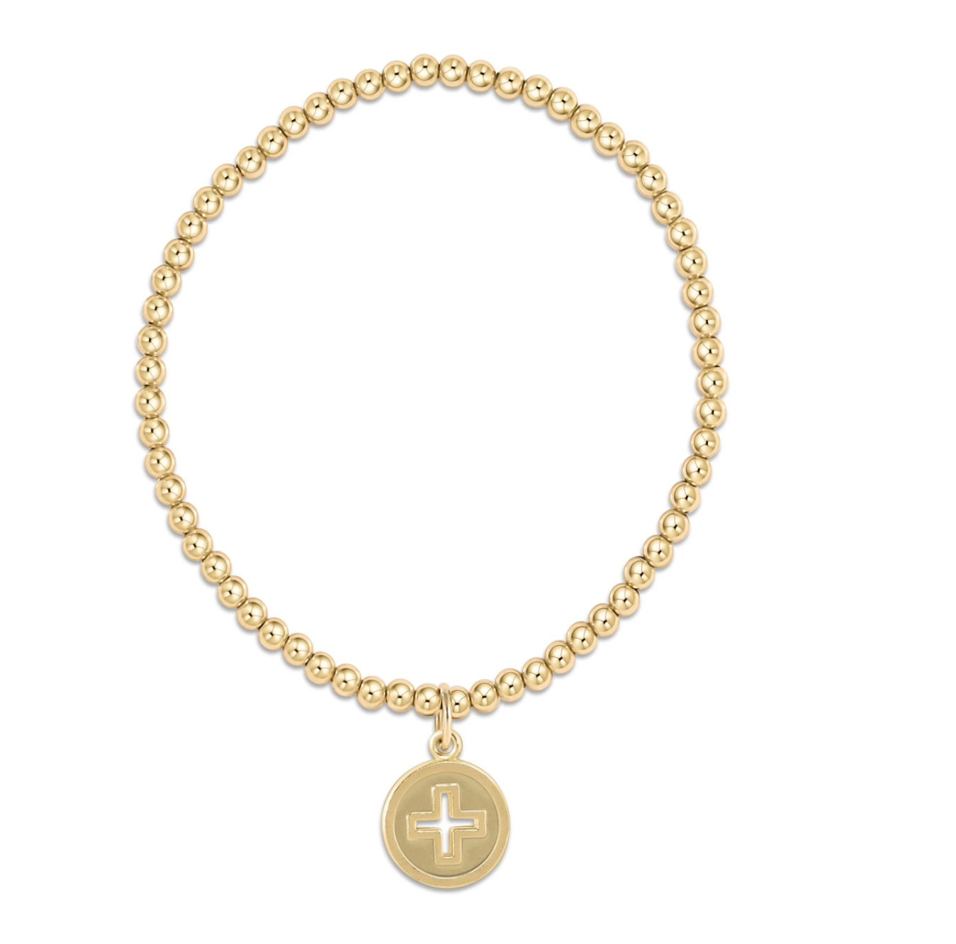 Classic Gold 3mm Bead Bracelet - Signature Cross Gold Disc
