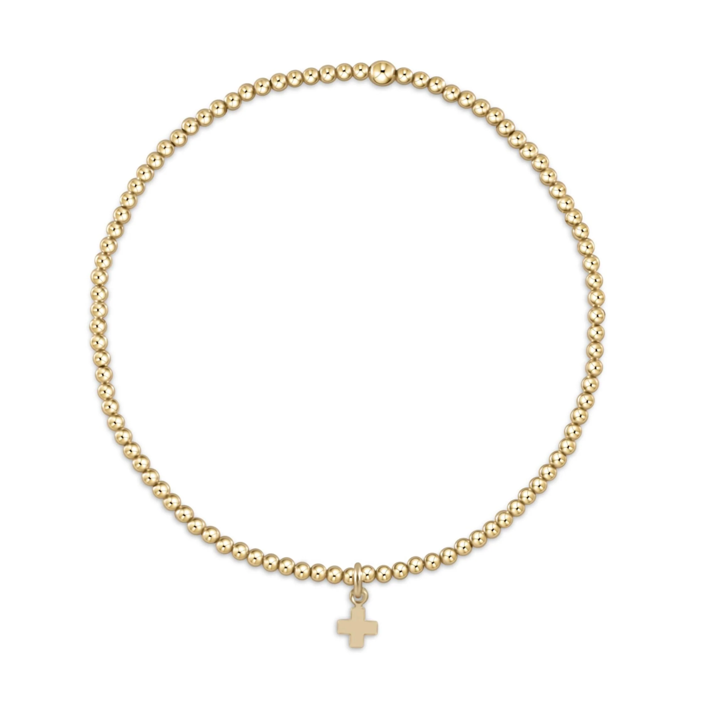 Classic Gold 2mm Bracelet - Beaded Signature Cross Small Gold Charm