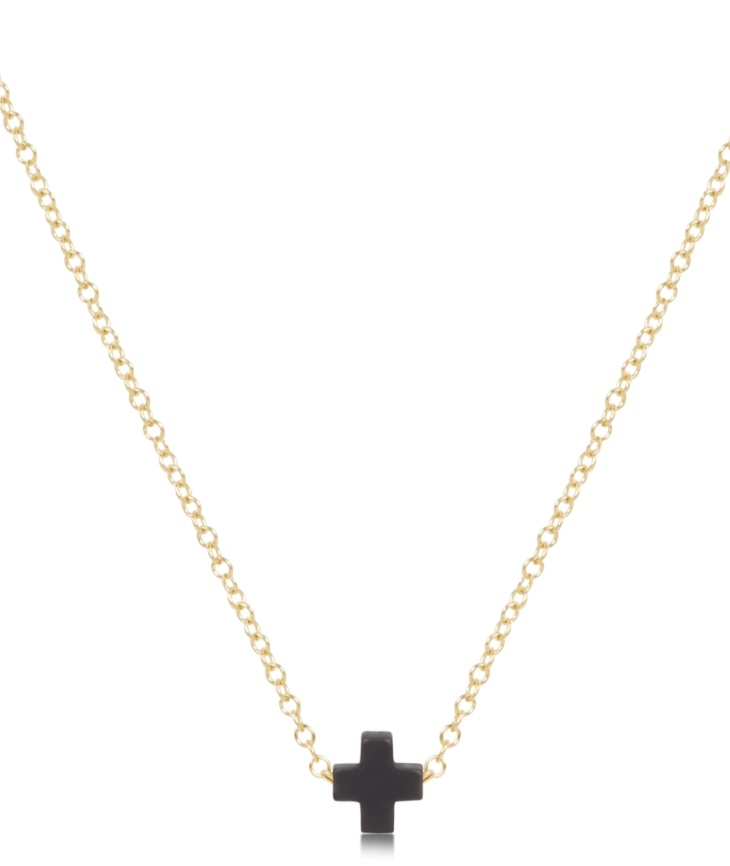 16" Necklace Gold - Signature Cross Small Charcoal