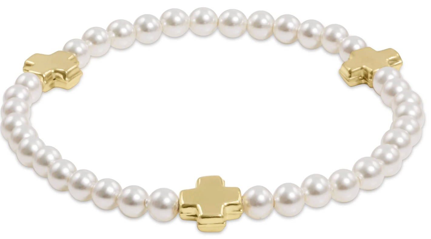 egirl Signature Cross 4mm Pearl Bracelet - Gold