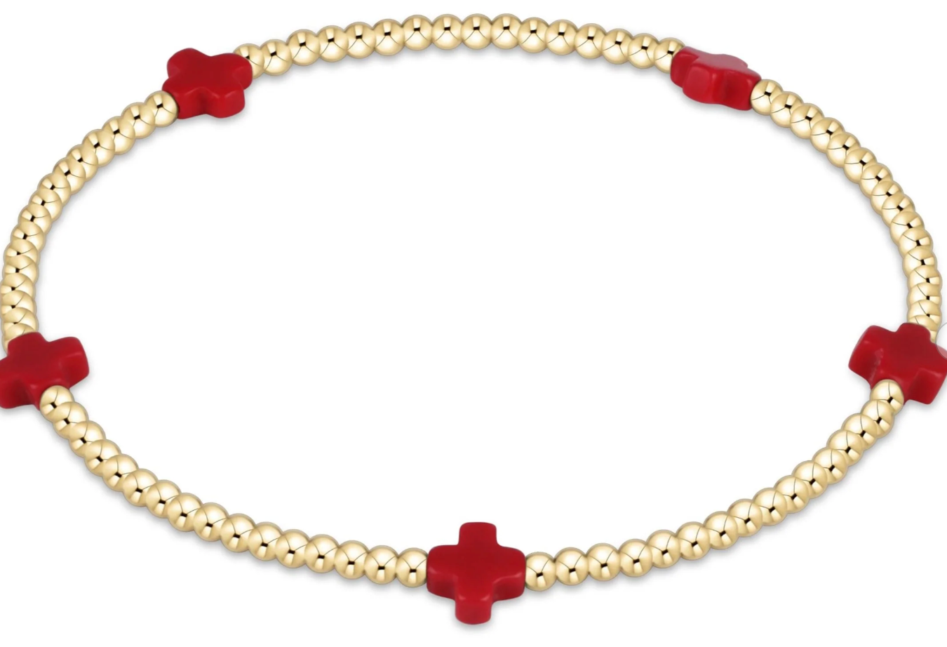 egirl Signature Cross Small 2mm Gold Bracelet - Red