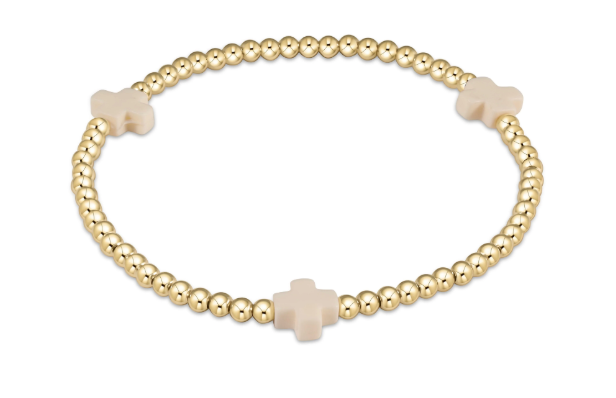 egirl Signature Cross Gold Pattern 3mm Bead Bracelet - Off-White