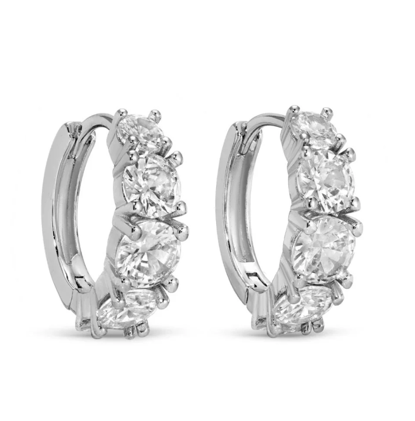 Earrings - Large graduating cz huggies, Slv