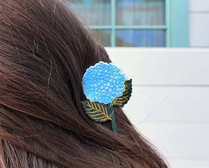 HAND-PAINTED HYDRANGEA CLAW HAIR CLIP