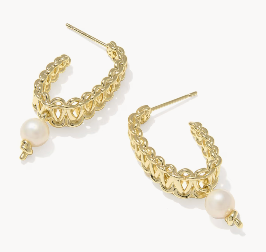 GABRIELLA PEARL HOOP EARRINGS GOLD FRESHWATER CULTURED PEARL