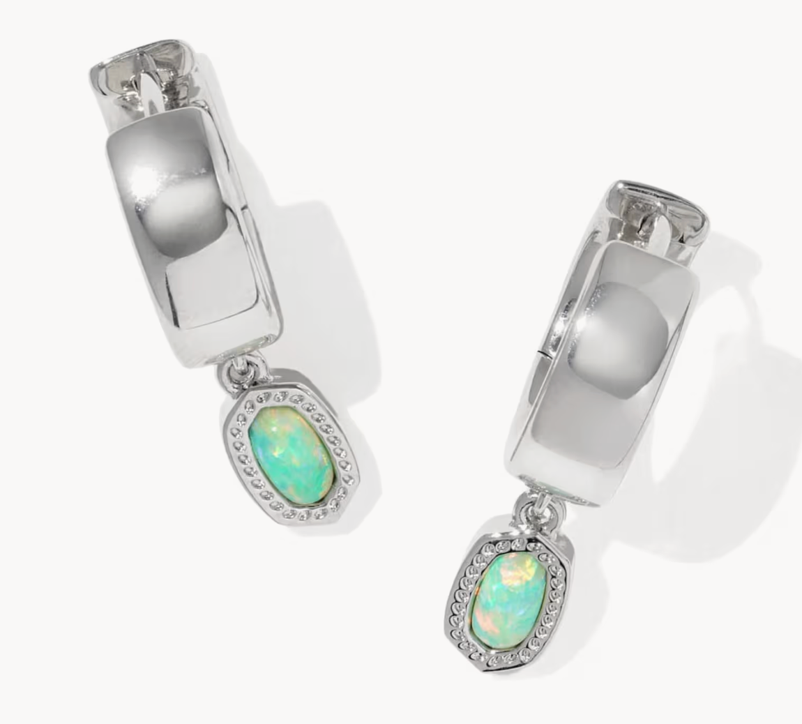 MINI ELLIE WIDE HUGGIE EARRINGS SILVER GREEN LAB GROWN OPAL