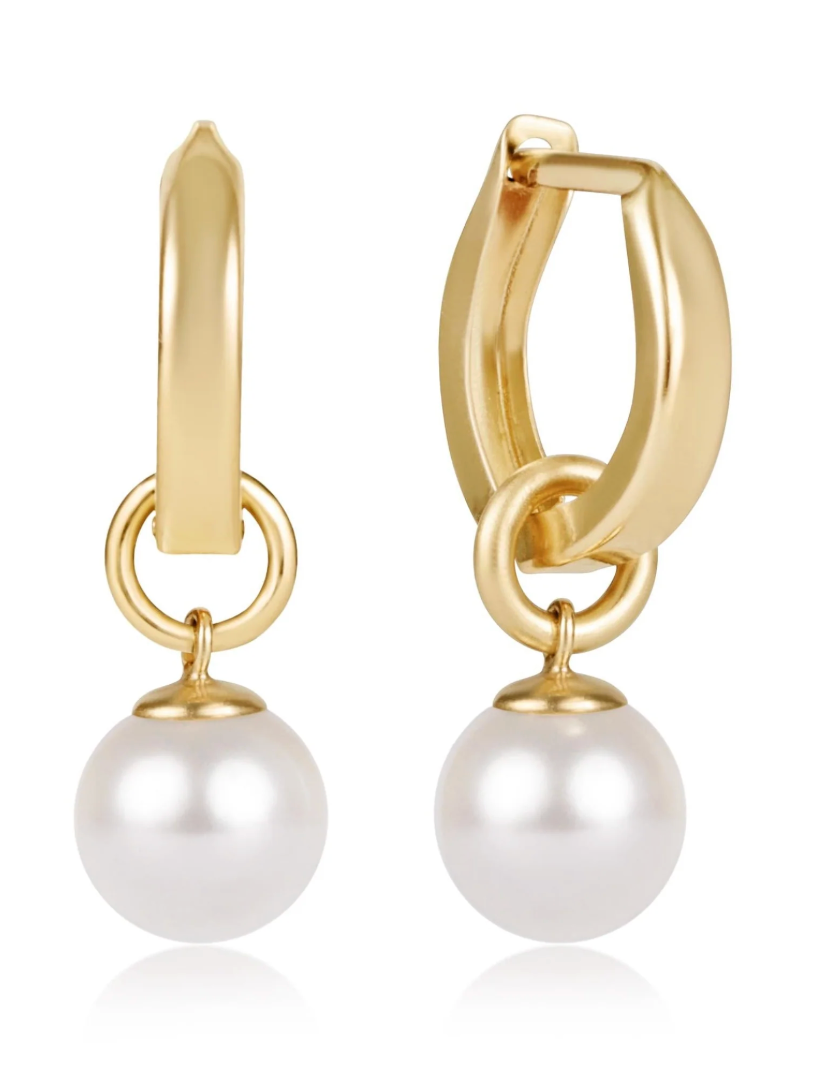 Huggie Gold 0.5" Hoop - Classic Pearl 8mm Charm