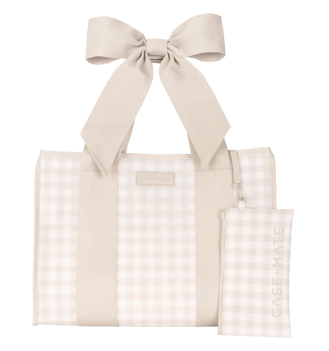 Jelly Bow Tote w/ Phone Pouch - Latte Gingham