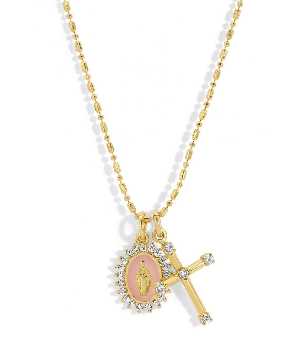 Virgin Maria Multi-Charm Necklace - Baby Pink