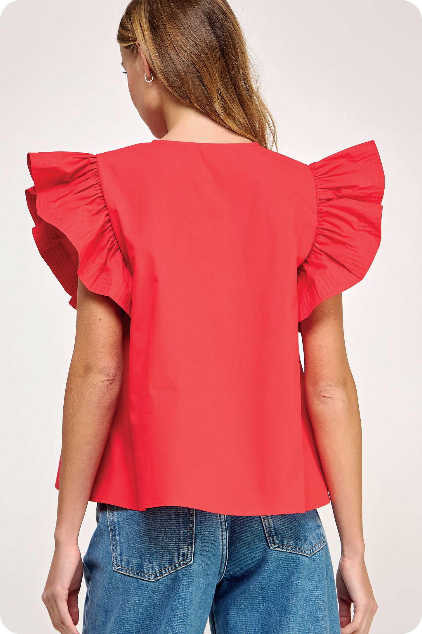 FLUTTER SLEEVES TUNIC STYLE POPLIN TOP