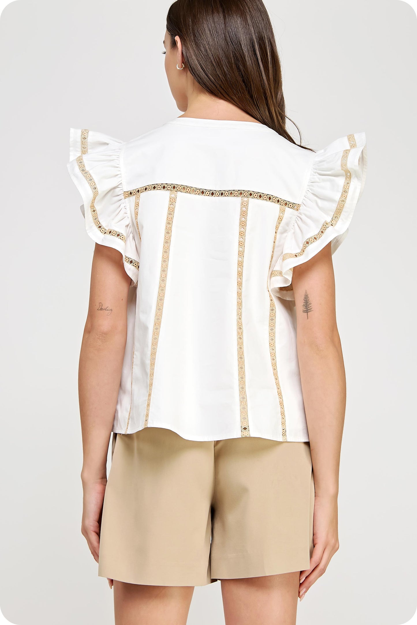 TRIM DETAIL RUFFLE POPLIN TOP