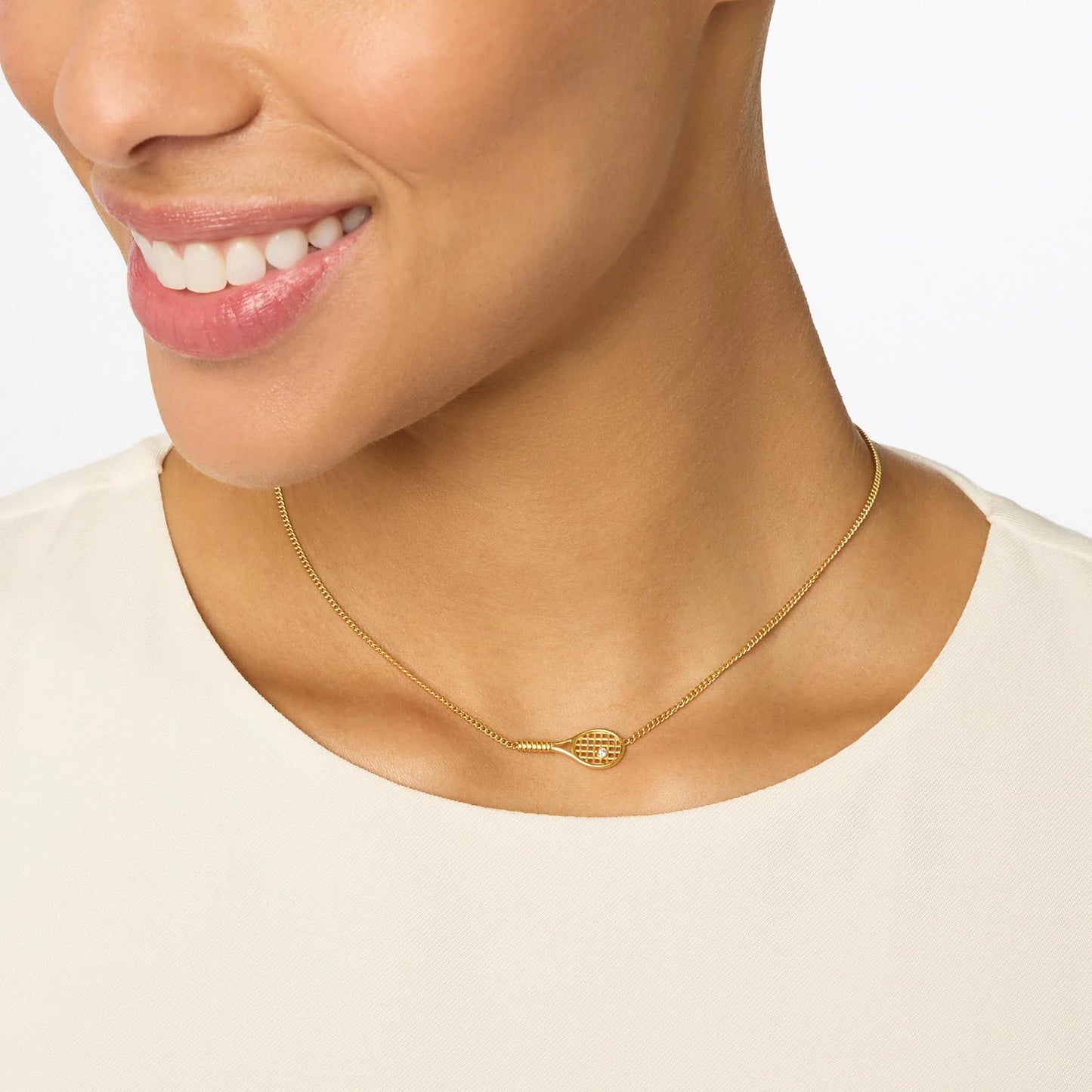 Tennis Racquet Delicate Necklace-Cubic Zirconia-OS