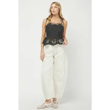 EMBROIDERED COTTON EYELET PEPLUM TOP