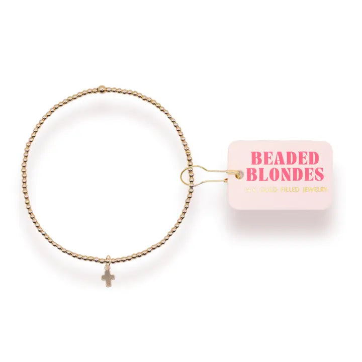 Mini Cross Charm Bracelet - Standard 6.75 inch / Gold