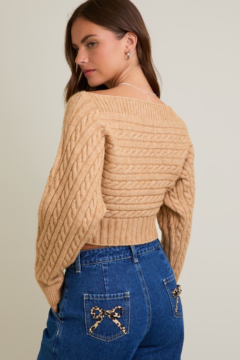 OFF-SHOULDER BUTTON DOWN SWEATER