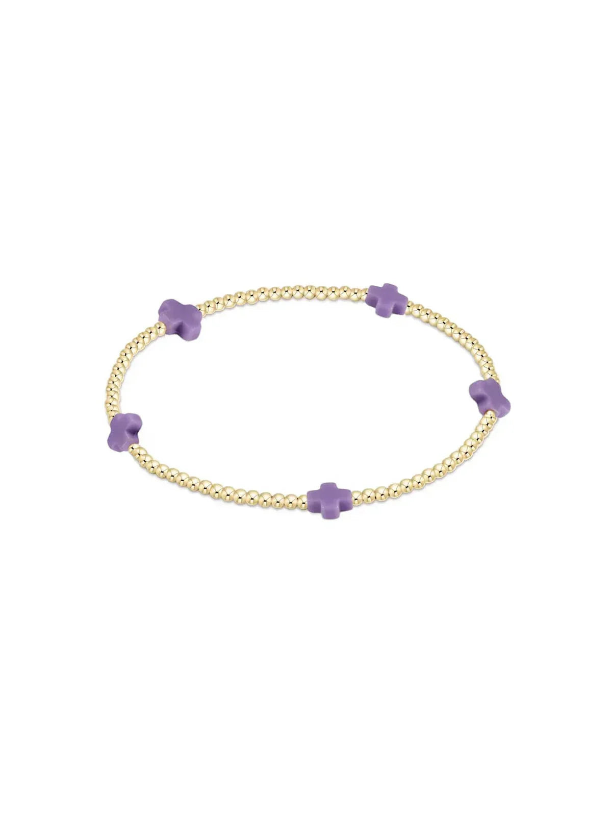egirl Signature Cross Small Gold Pattern 2mm Bead Bracelet - Purple