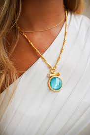 Bamboo Statement Necklace Iridescent Bahamian Blue
