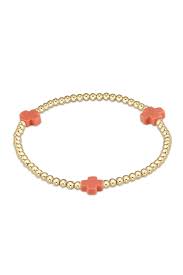 Signature Cross Gold Pattern 3mm Bead Bracelet - Coral