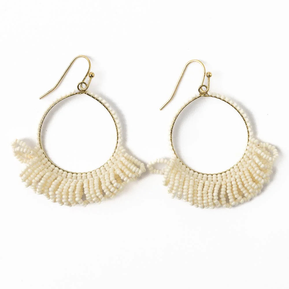 Kendra fringe hoop sead bead earring ivory