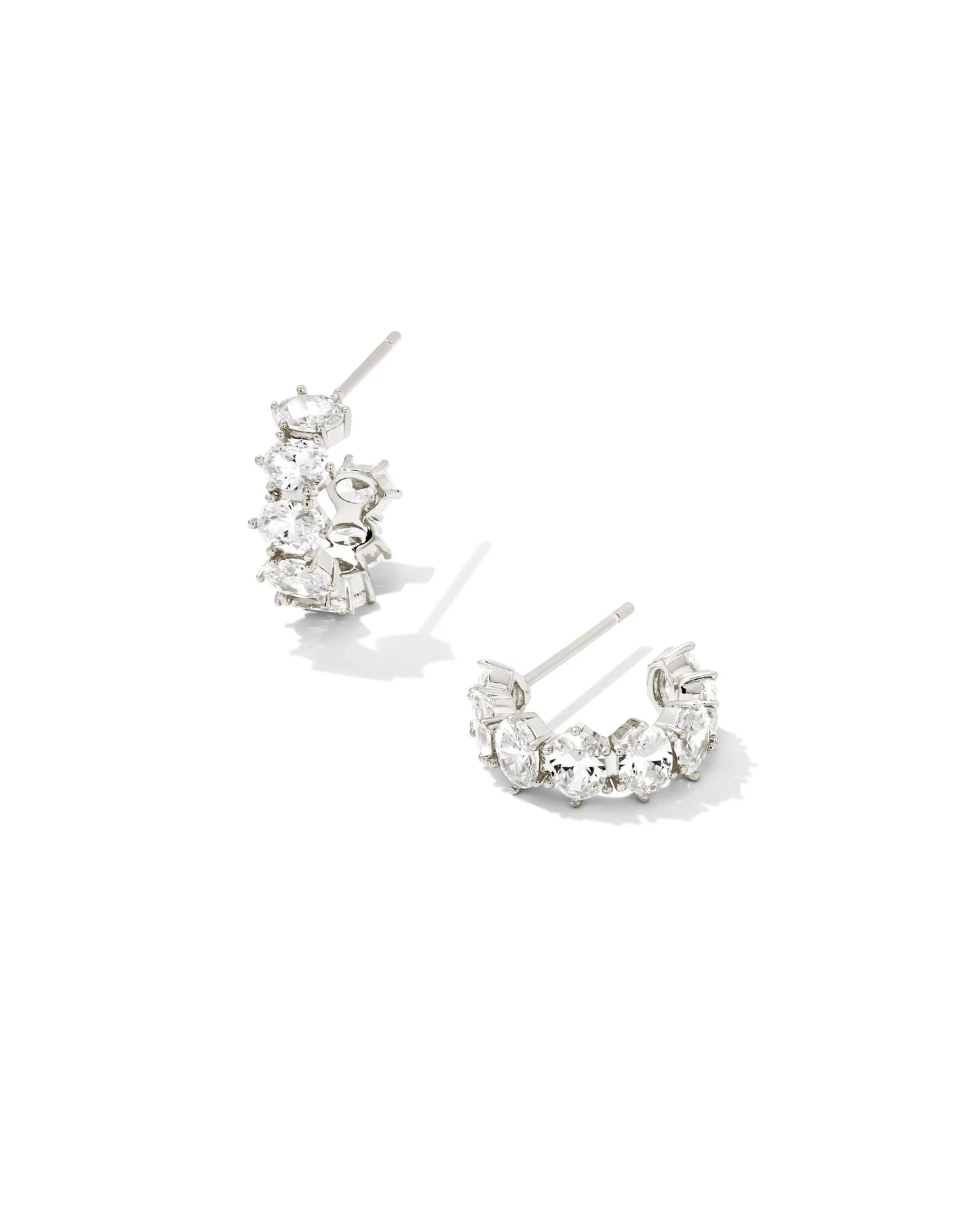 CAILIN SINGLE STONE HUGGIE EARRINGS SILVER WHITE CRYSTAL