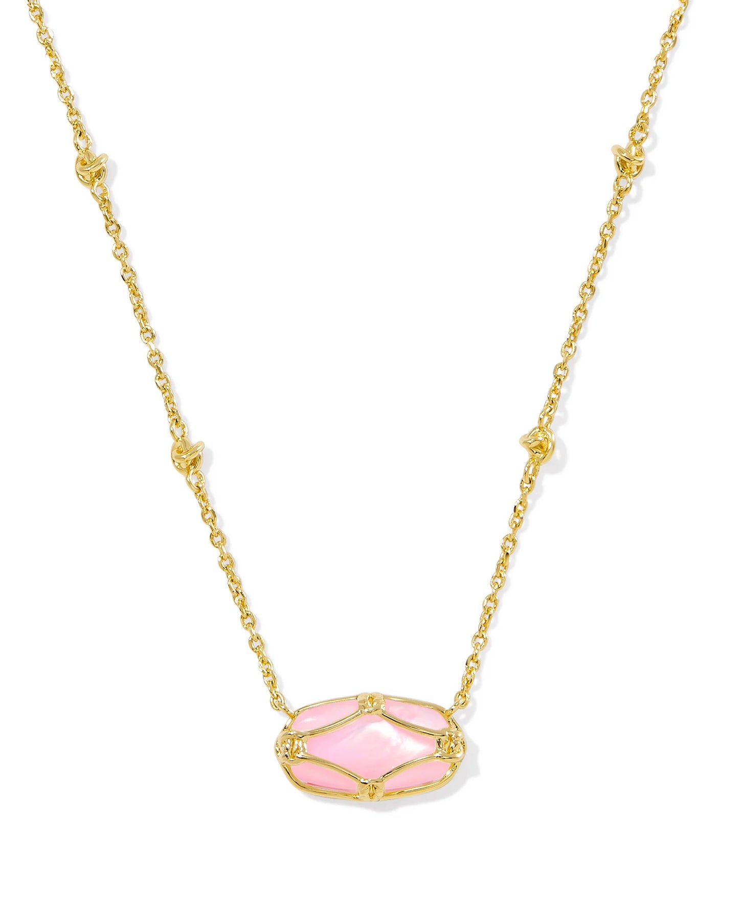 ELISA LATTICE FRAME SHORT PENDANT NECKLACE GOLD BLUSH IVORY MOTHER OF PEARL