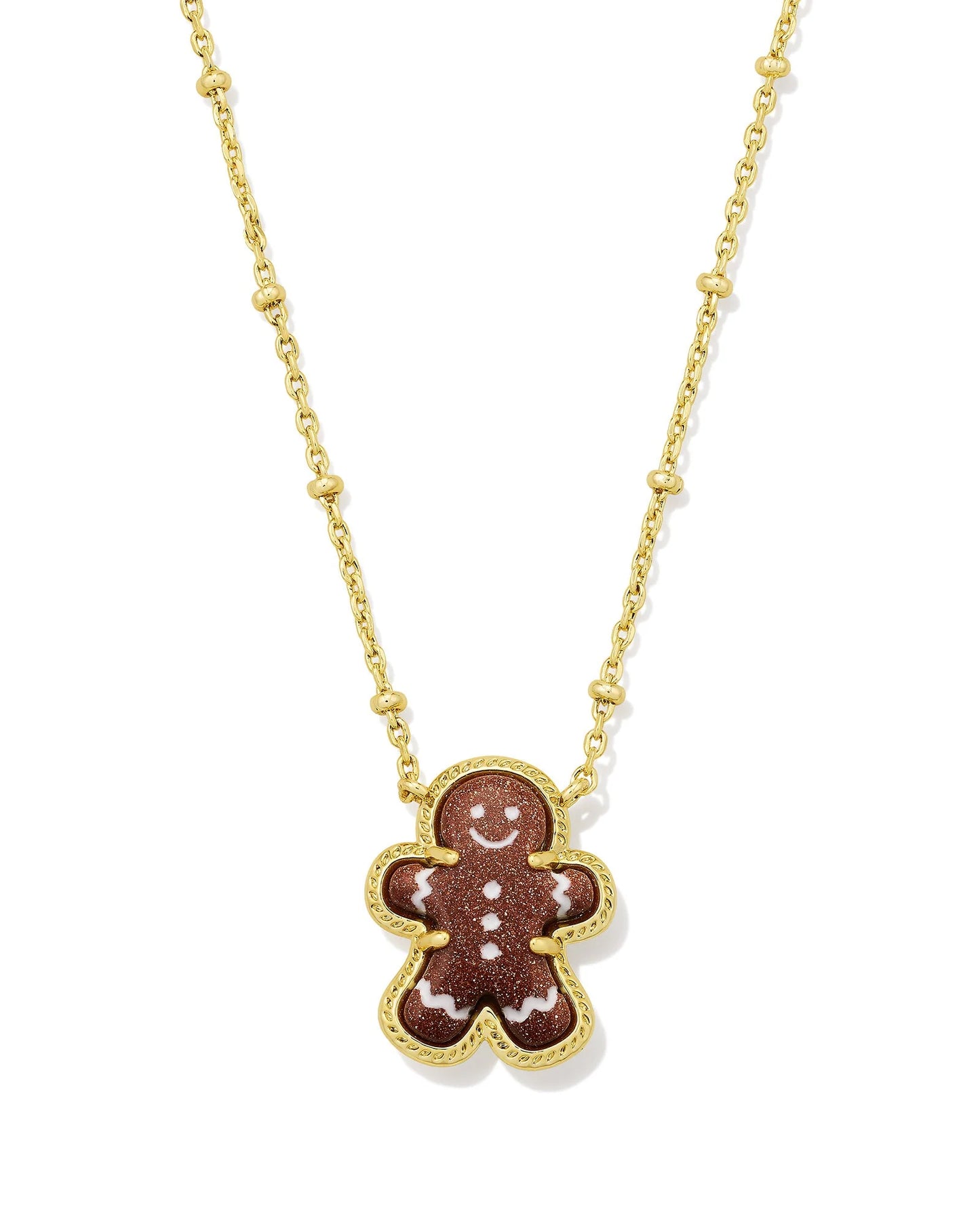 GINGERBREAD SHORT PENDANT NECKLACE GOLD BROWN GOLDSTONE