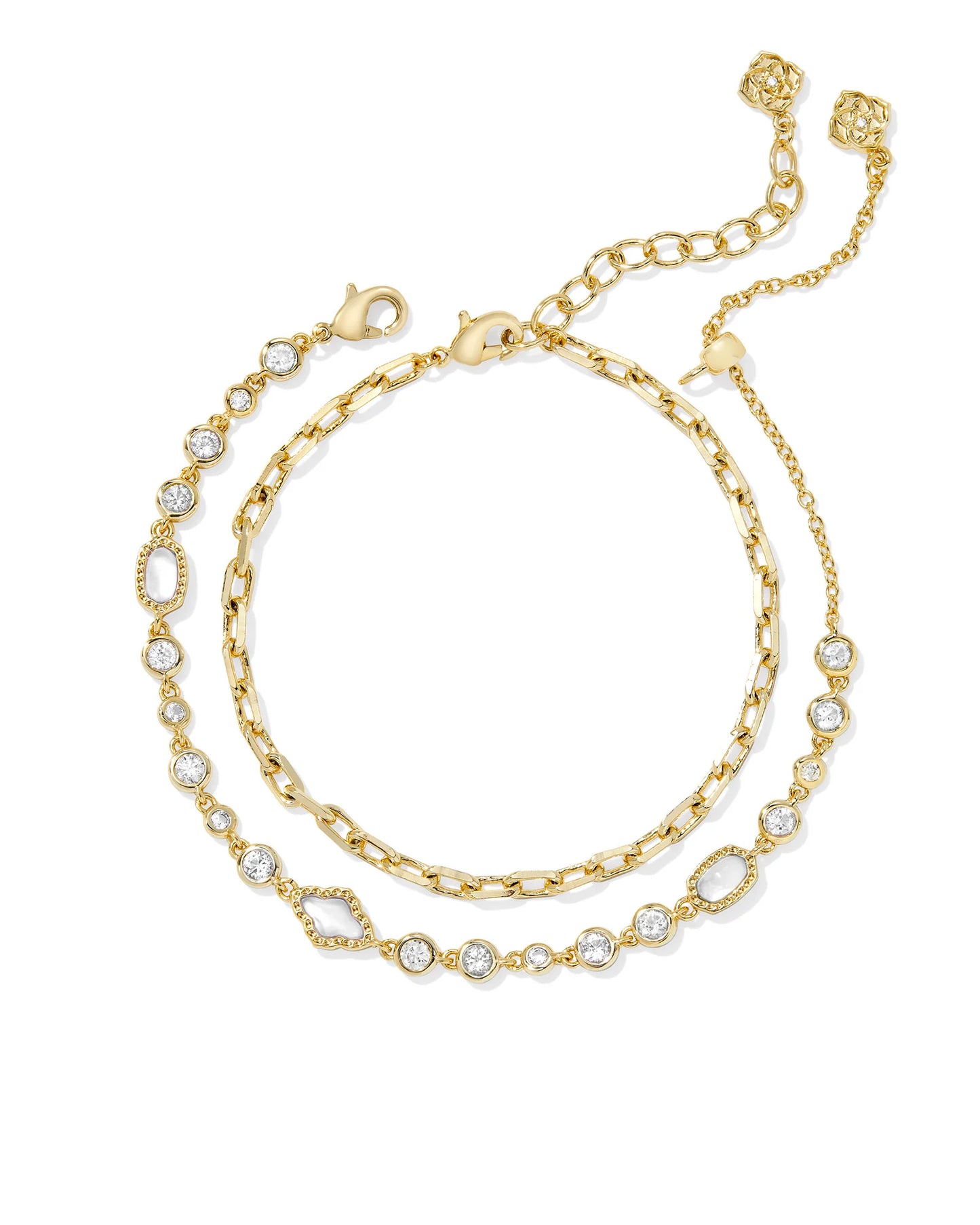 MINI ELISA ABBIE SET OF 2 DELICATE CHAIN BRACELETS GOLD WHITE MIX