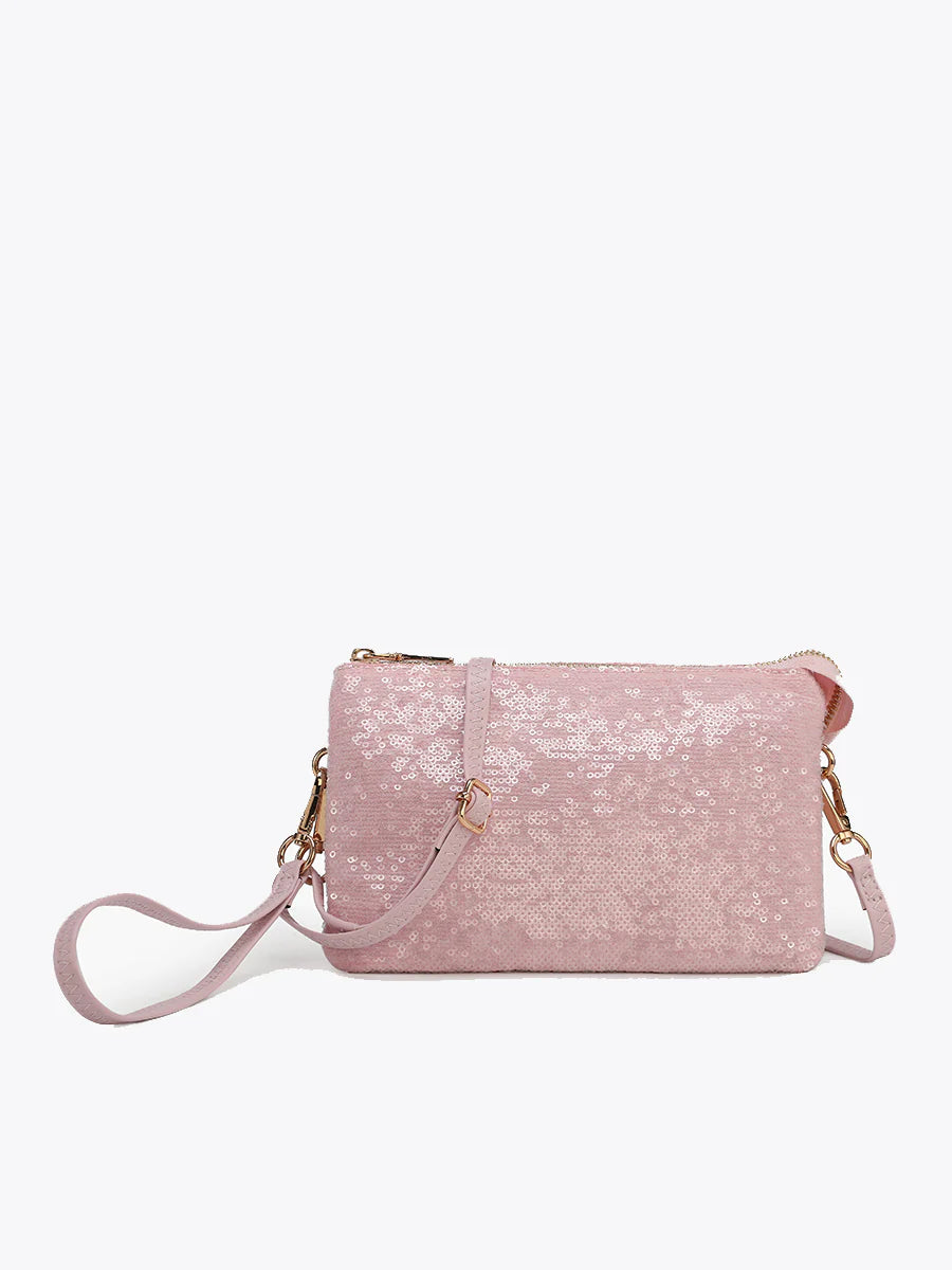 M013SQN Riley Sequin Crossbody/Wristlet in Lt. Pink