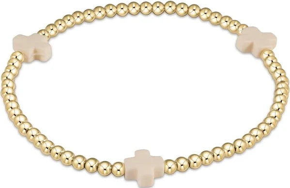 Signature Cross Admire Gold Pattern 3mm Bead Bracelet - Off-White