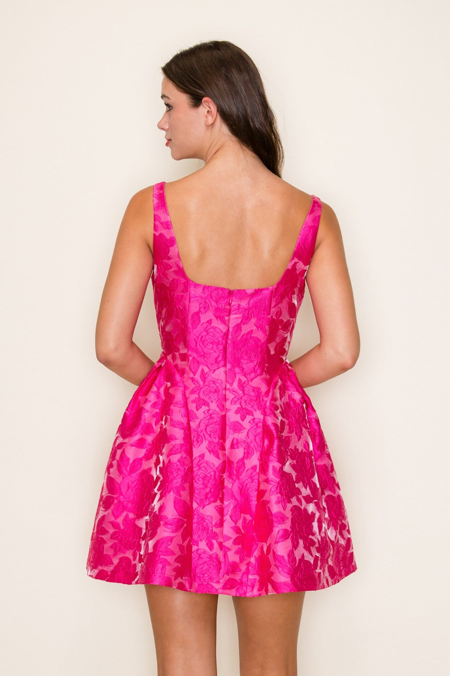 Floral Jacquard Sweetheart Neckline Mini Dress