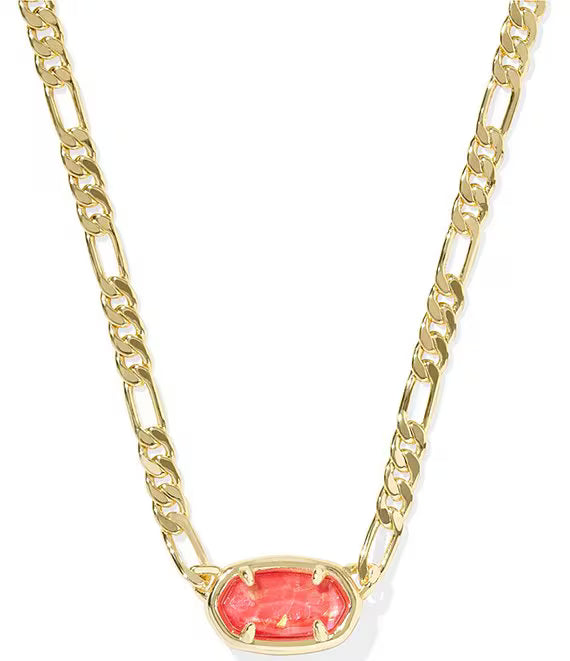 ELISA FIGARO CHAIN SHORT PENDANT NECKLACE GOLD PAPAYA IRIDESCENT MOTHER OF PEARL