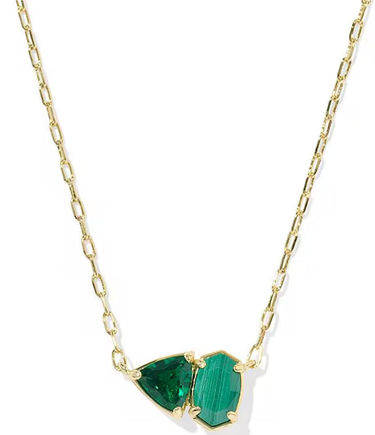 TATUM SHORT PENDANT NECKLACE GOLD GREEN MIX