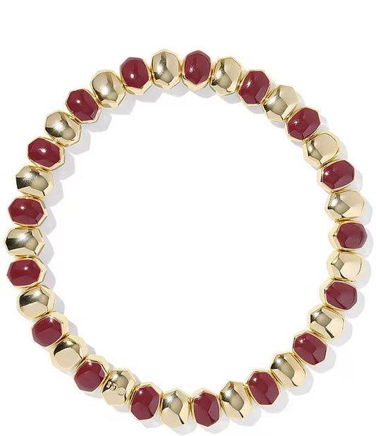 DAPHNE ENAMEL STRETCH BRACELET GOLD BURGUNDY ENAMEL