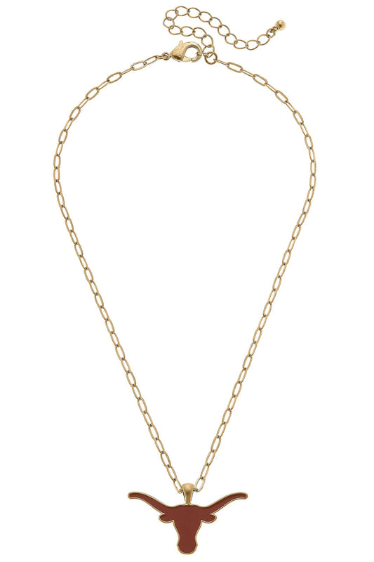 Texas Longhorns Logo Enamel T-Bar 16" Necklace in Burnt Orange/White