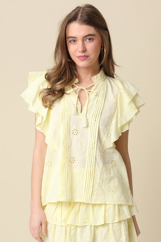 MACY RUFFLE LACE-UP TOP