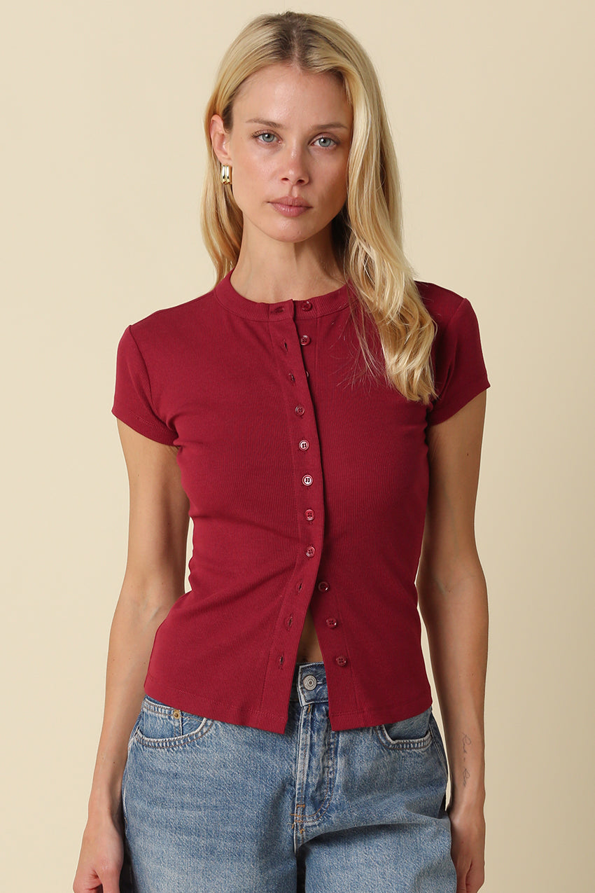 Leslie Sculpt Button-front Knit Top