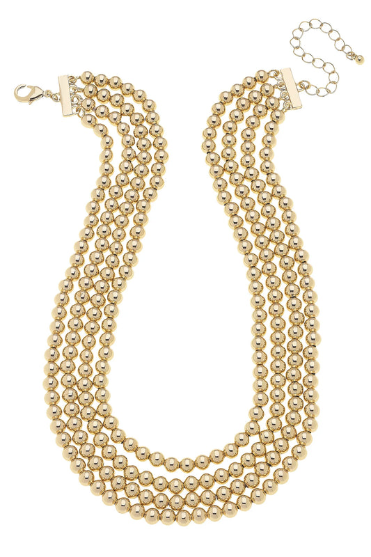 Saint 4-Row Layered Ball Bead Necklace in Shiny Gold
