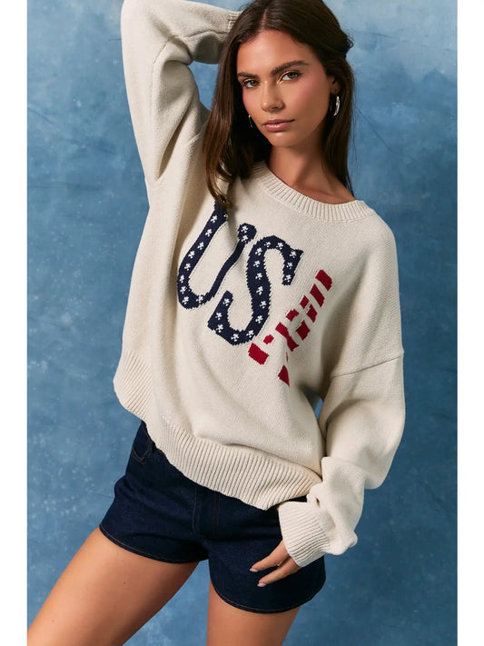 LONG SLEEVE CREW NECK "USA" SWEATER