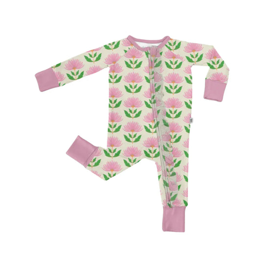 LS Zip PJ- Pink Block Flower 3-6
mo