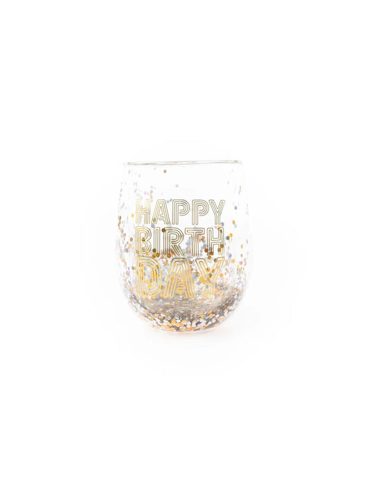 Glitter Wine Glass Happy Birthday
