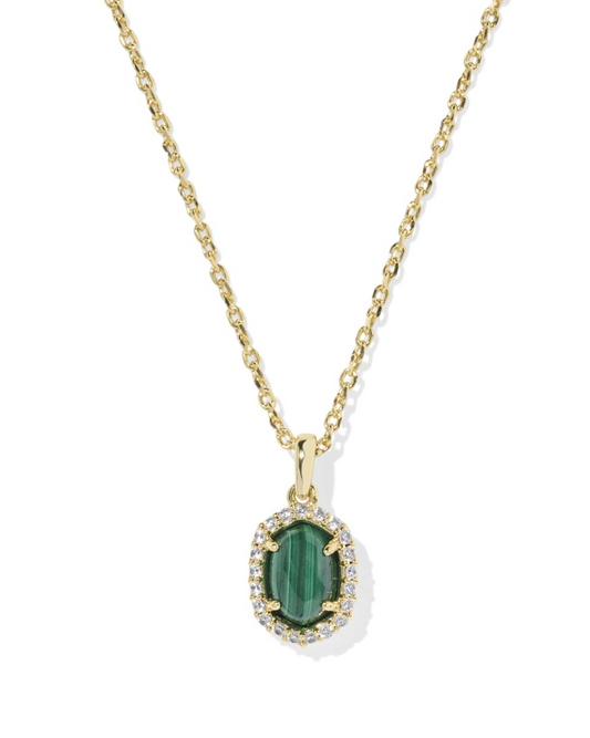 DAPHNE CRYSTAL FRAME SHORT PENDANT NECKLACE GOLD GREEN MALACHITE