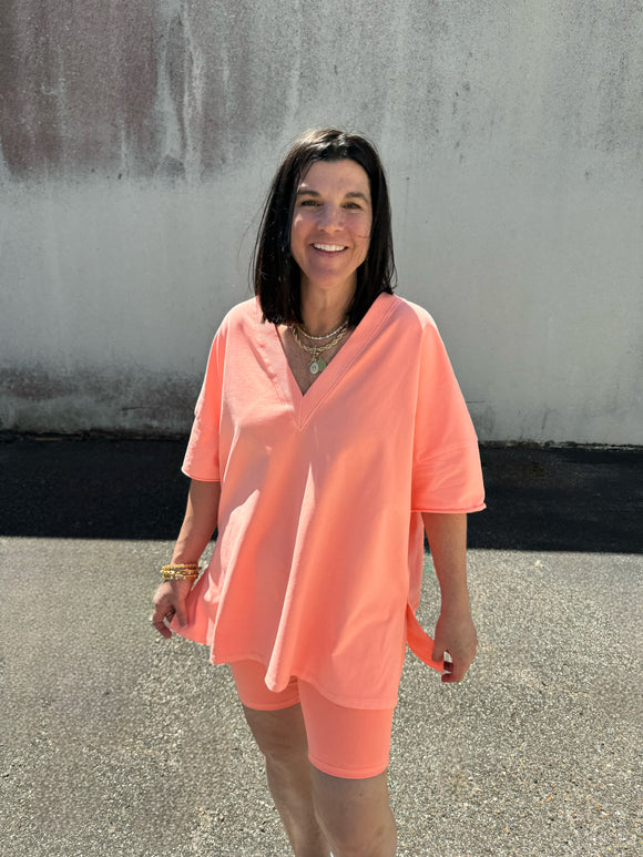 Leah Top in Neon Coral (Matching Set)